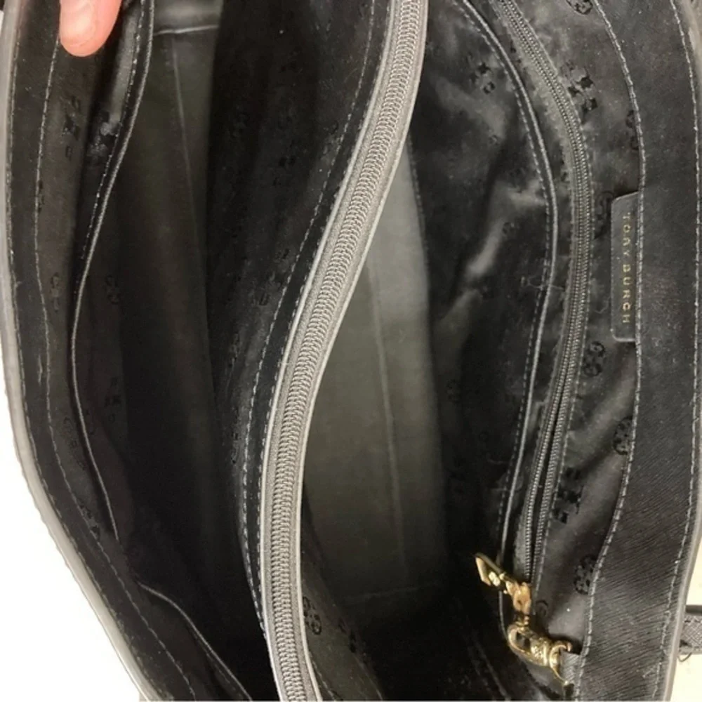 Tory Burch black saffiano leather laptop tote bag